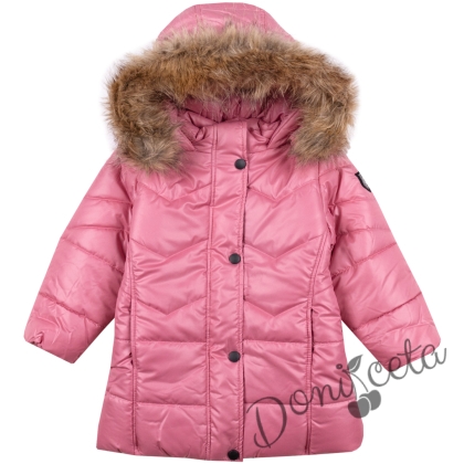 Winter  jacket in ruspberry colour with a hood