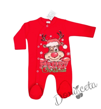 Christmas baby jumpsuit in red with reindeer 94364569