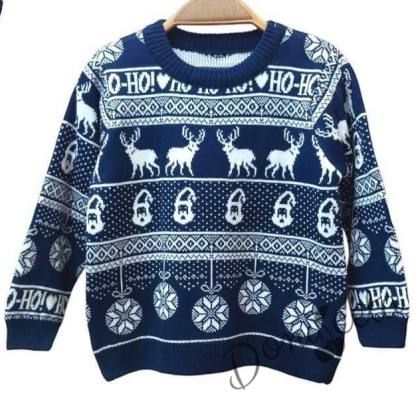 Knitted Christmas sweater in blue with a snowman