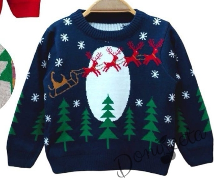 Knitted Christmas sweater in blue with a snowman