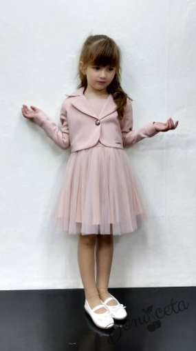 Official children's dress with long sleeves in red with lace and tulle