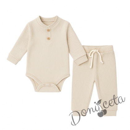 Бебешки рипсен комплект за момче от боди и панталонки в масленозелено 3