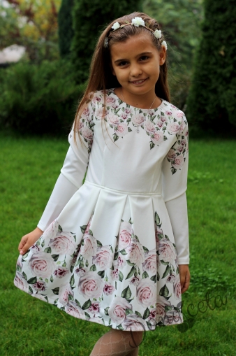 Официална детска рокля с дълъг ръкав с рози Даная