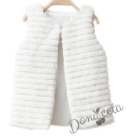 Детски пухкав елек за момиче в бяло