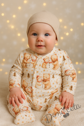 Коледен бебешки гащеризон с мечета 