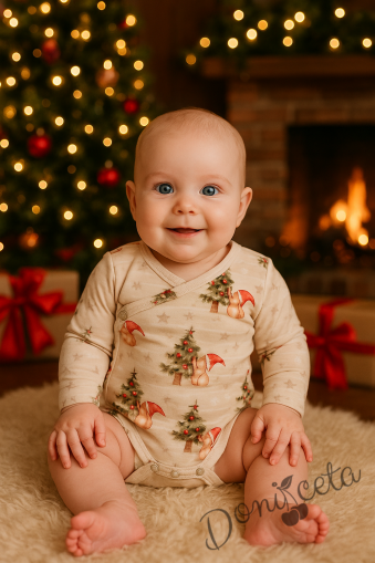 Коледно боди с дълъг ръкав с коледни картинки