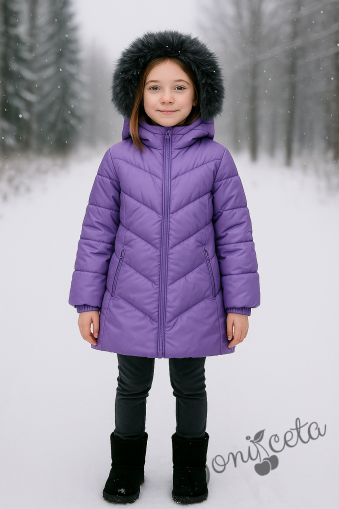 Детско зимно яке за момиче с качулка в лилаво