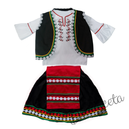 Дамска или детска народна носия 101-риза с бродерия, пола, елек, и червена престилка с фолклорни/етно мотиви