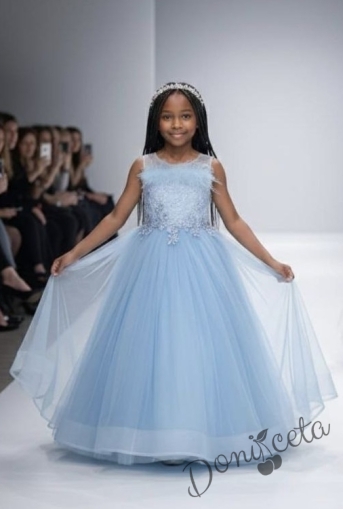 Официална детска дълга рокля в светлосиньо без ръкав Шери от колекция Светлосияна