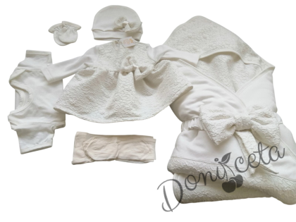 Луксозен комплект за изписване на момиче от 6 части в екрю с блестящи нишки