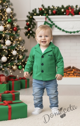 Детско коледно сако за момче в зелено с джобчета Contrast