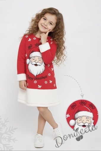 Коледна детска рокля в червено с коледна картинка с Дядо Коледа