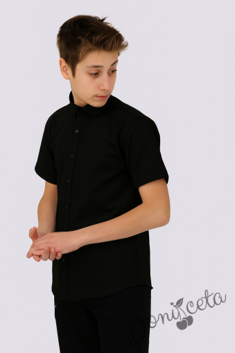  Детска официална изчистена риза за момче с къс ръкав в черно
