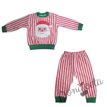 Бебешка пижама с дълъг ръкав в бяло с картинка на Дядо Коледа