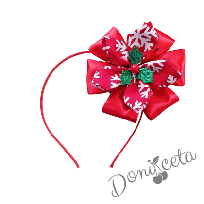 Коледна диадема в червено и с коледни мотиви