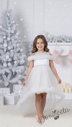Официална детска рокля с шлейф с тюл в бяло Ария