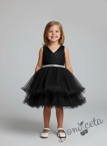 Интересна официална детска/бебешка рокля в черно с блестящ тюл Лиора