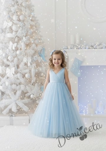 Празничнадетска дълга рокля в светлосиньо без ръкав Марлен от колекция Светлосияна