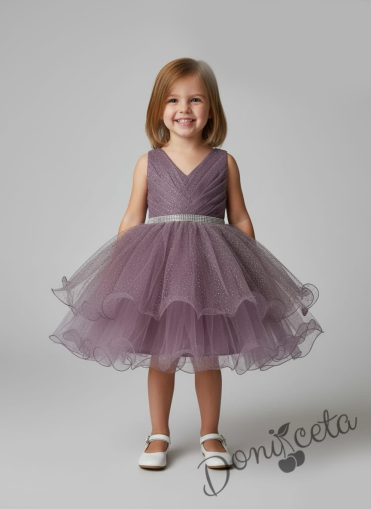 Интересна официална детска/бебешка рокля в пепел от рози с блестящ тюл Лиора