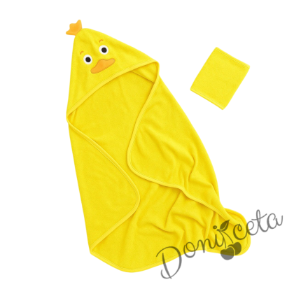 Детска хавлия за баня с качулка с пиленце и ръкавица за баня