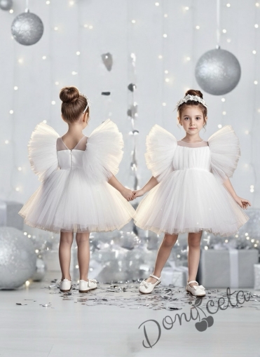 Официална детска рокля като снежинка Луиза с тюл в бяло с диадема от колекция Снежина