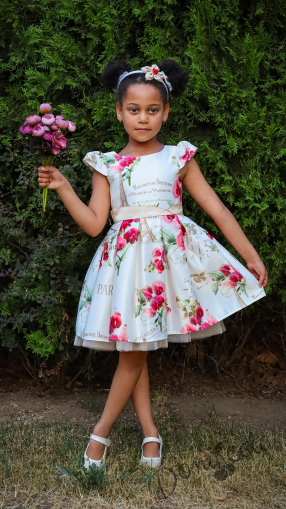 Официална детска рокля на цветя с къс ръкав 297-240П