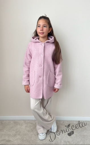 Пухкаво детско палто за момиче в пепел от рози