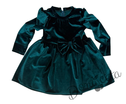 Детска/бебешка плюшена коледна рокля в зелено с панделка 