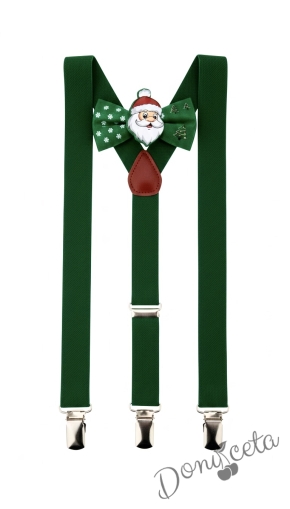 Комплект от коледна папийонка с тиранти  за момче в зелено
