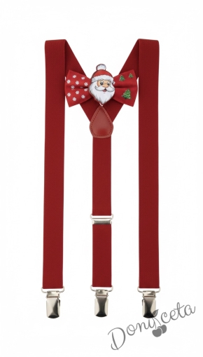 Комплект от коледна папийонка с тиранти  за момче в червено