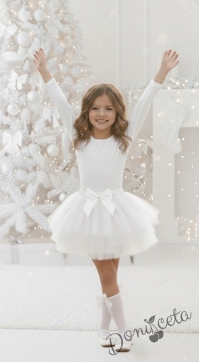 Детска туту пола пачка в бяло с богат тюл на пластове