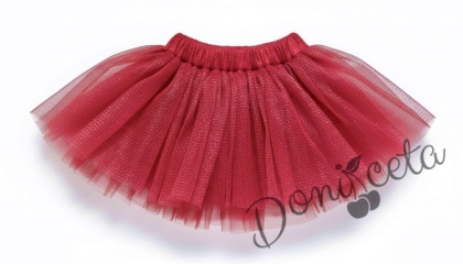 Детска пола за момиче от тюл в червено с блясък Хана