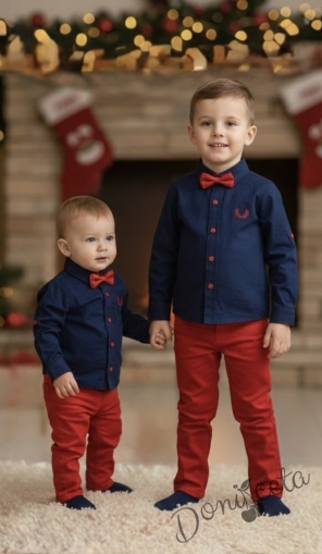 Комплект от риза в тъмносиньо с папийонка и панталон в тъмнпсиньо 