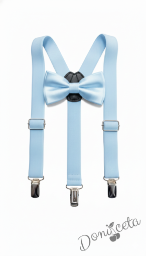 Комплект от тиранти с папийонка  за момче в светлосиньо с папийонка