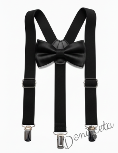 Комплект от папийонка с тиранти за момче в черно  с папийонка от колекция Черновина