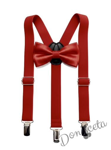Комплект от папийонка с тиранти за момче в червено с папийонка от колекция Червеника