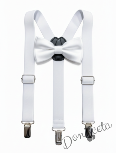 Комплект от папийонка и тиранти за момче в бяло