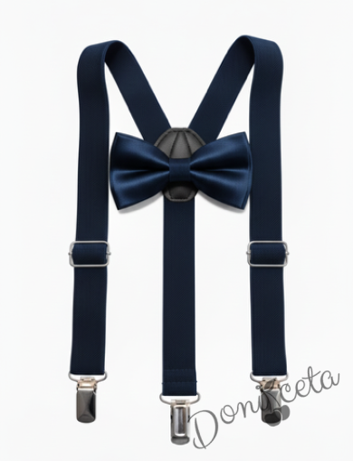 Комплект от папийонка с тиранти за момче в тъмносиньо с папийонка от колекция Тъмносиняда