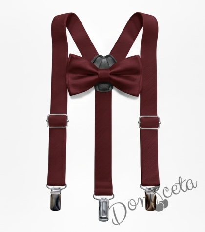 Комплект от папийонка с тиранти за момче в бордо от колекция Бордолина