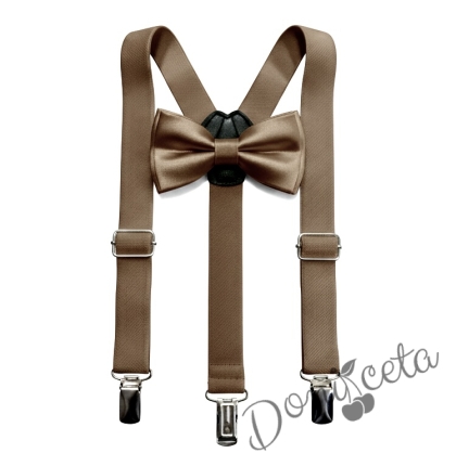 Комплект от тиранти с папийонка за момче в кафяво