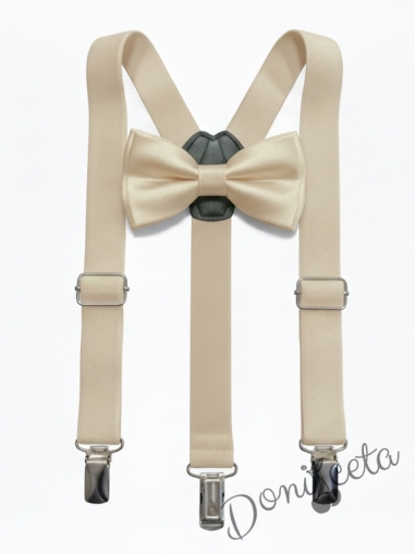 Комплект от тиранти с папийонка за момче в златисто