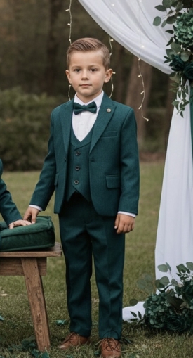Официален детски костюм за момче от 5 части със сако в зелено