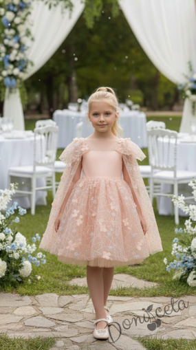 Официална детска рокля с къс ръкав в прасковено Розела
