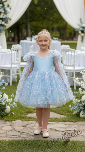 Официална детска рокля с къс ръкав в светлосиньо  Розела