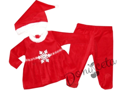Коледна детска плюшена рокля  с ританки и шапка