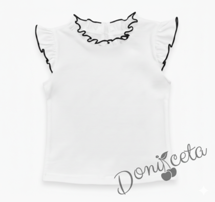 Детска блуза без ръкав в бяло Гери с крилца обкрайчени в черно