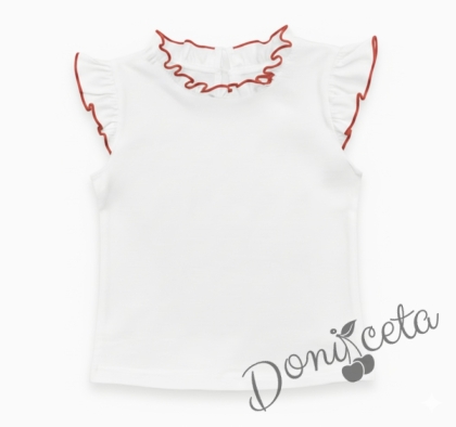 Детска блуза без ръкав в бяло Гери с крилца обкрайчени в червено