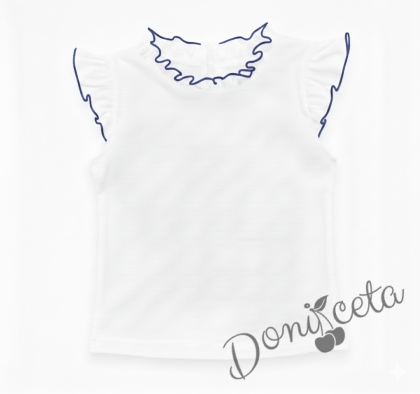 Детска блуза без ръкав в бяло Гери с крилца обкрайчени в тъмносиньо