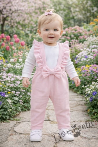 Гащеризон за момиче с къдрички и панделка от плюшено кадифе 