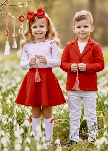 Детско сако трико за момче в червено с джобчета